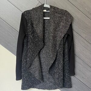 Hem & Thread‎ Grey Wool Blend Body-Ribbed Black Sleeved Cardigan